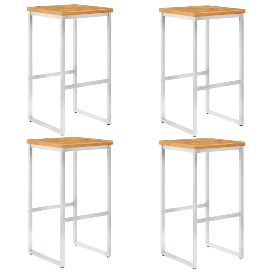 Chaises de bar lot de 4 bois d'acacia solide/acier inoxydable