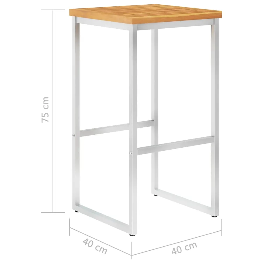 Chaises de bar lot de 4 bois d'acacia solide/acier inoxydable - 8