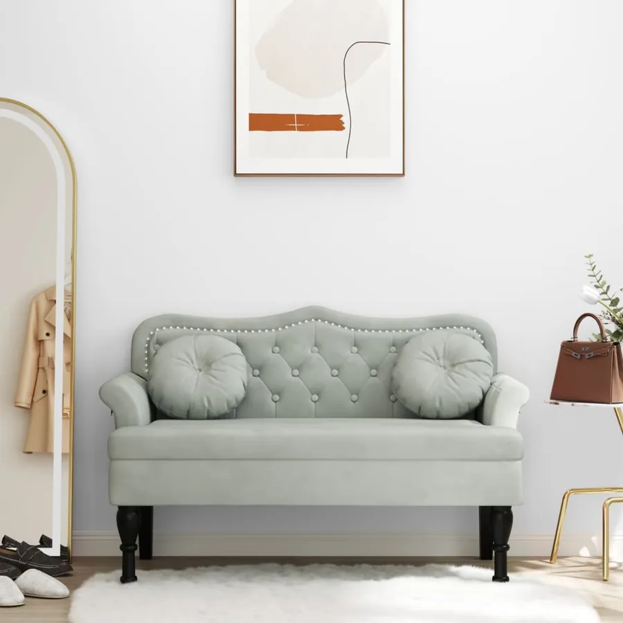 Banc avec coussins Gris clair 120,5 x 65 x 75 cm Velours