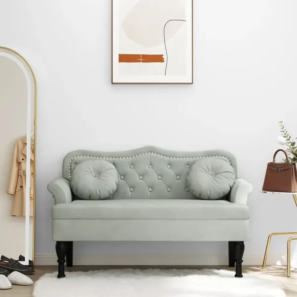 Banc avec coussins Gris clair 120,5 x 65 x 75 cm Velours