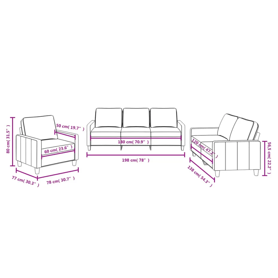 Ensemble de canapés 3 pcs avec coussins Rouge bordeaux Tissu - 8