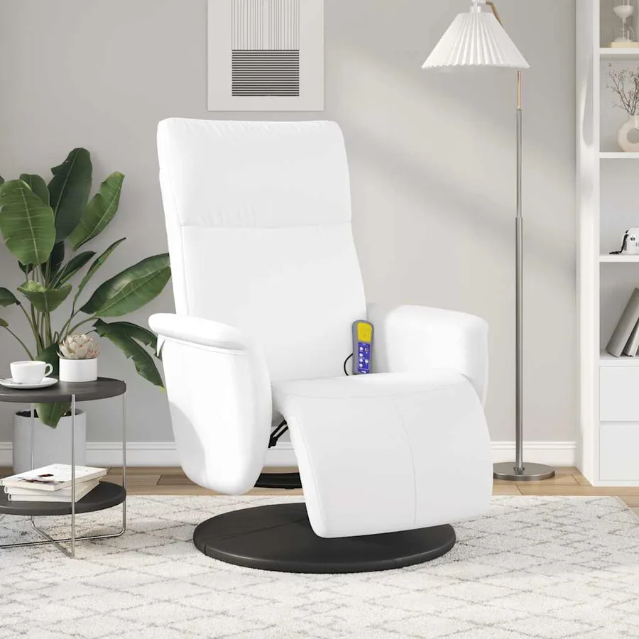 Fauteuil inclinable de massage repose-pieds blanc similicuir - 3