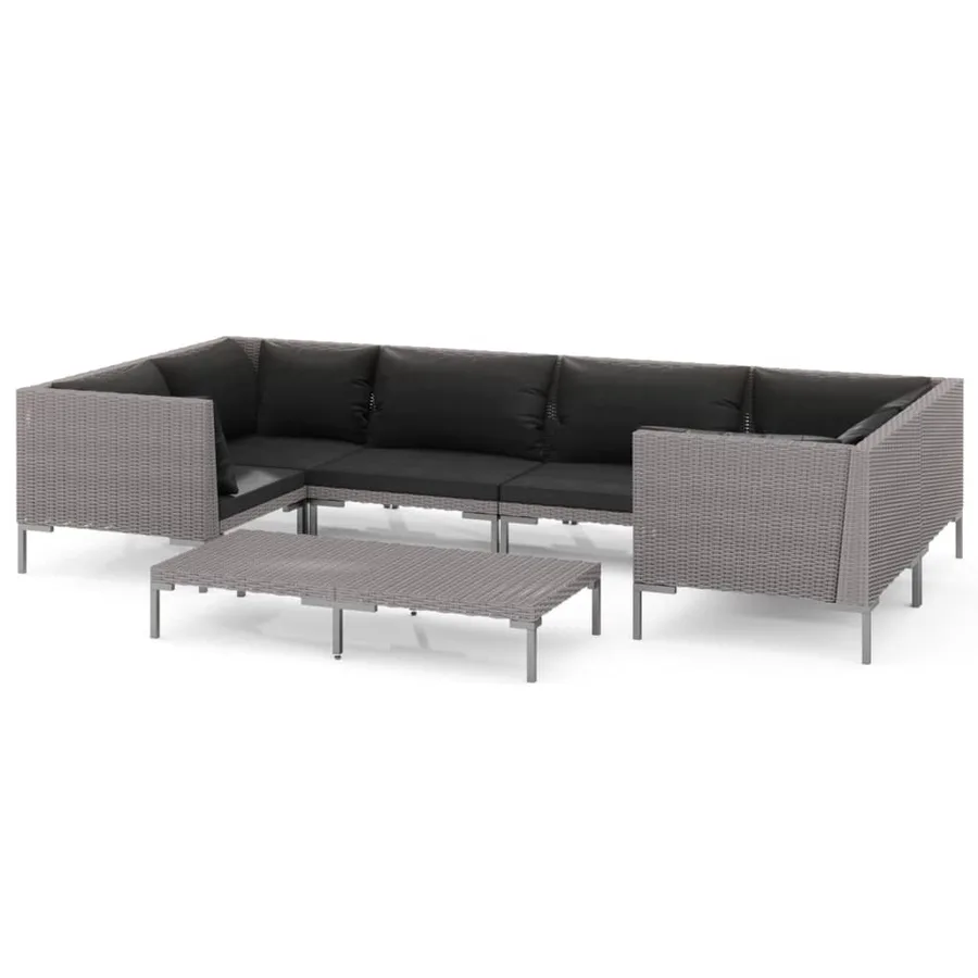 Salon de jardin 7 pcs avec coussins Résine tressée Gris foncé - 2