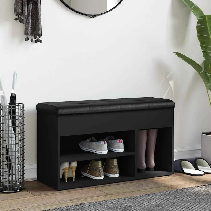 Banc à chaussures noir 82x32x45,5 cm bois d'ingénierie - 3