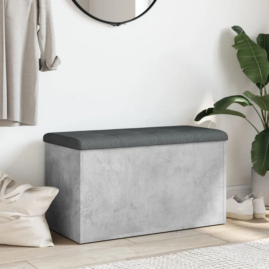 Banc de rangement gris béton 82x42x45 cm bois d'ingénierie - 3
