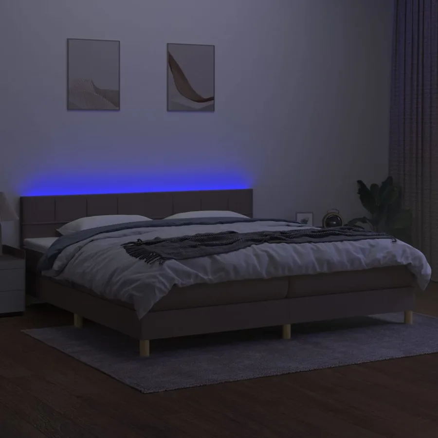 Sommier à lattes de lit et matelas et LED Taupe 200x200cm Tissu - 4