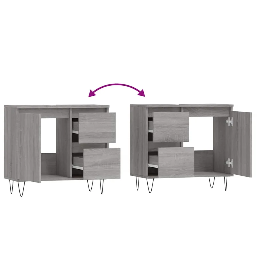 Armoire de bain sonoma gris 65x33x60 cm bois d'ingénierie - 9