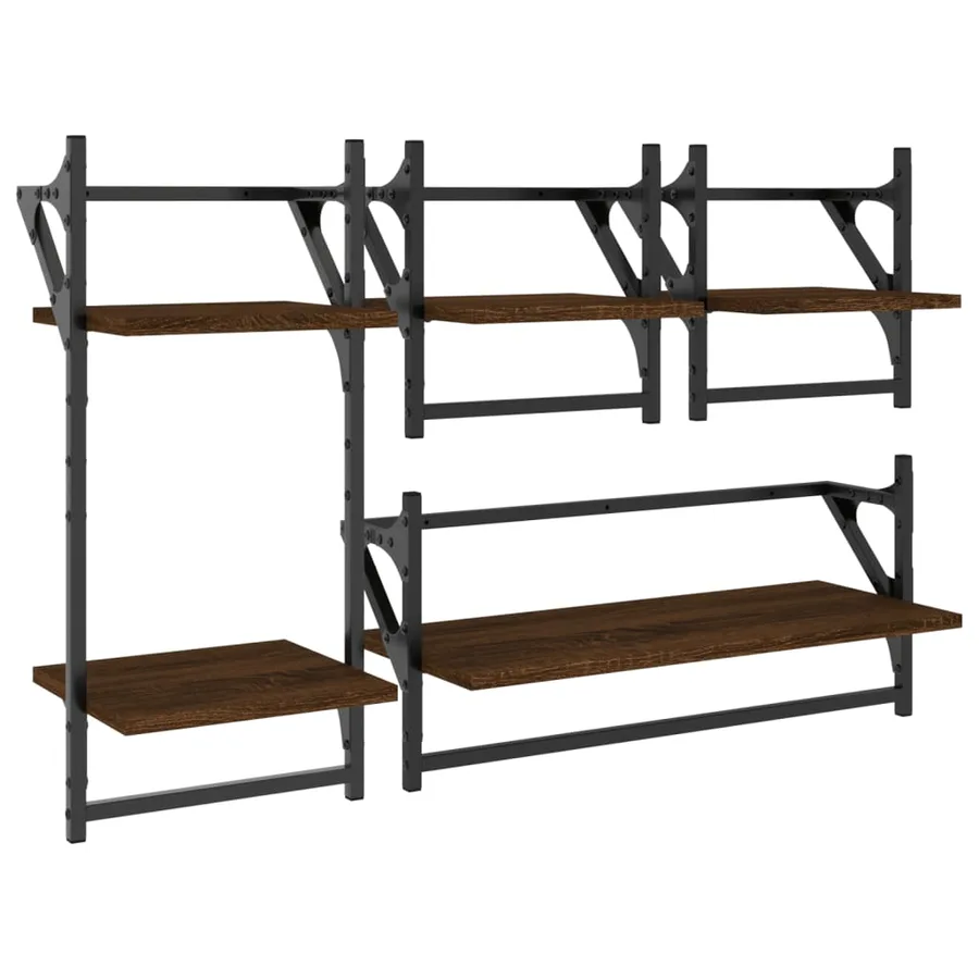Ensemble d'étagères murales avec barres 4 pcs chêne marron - 2