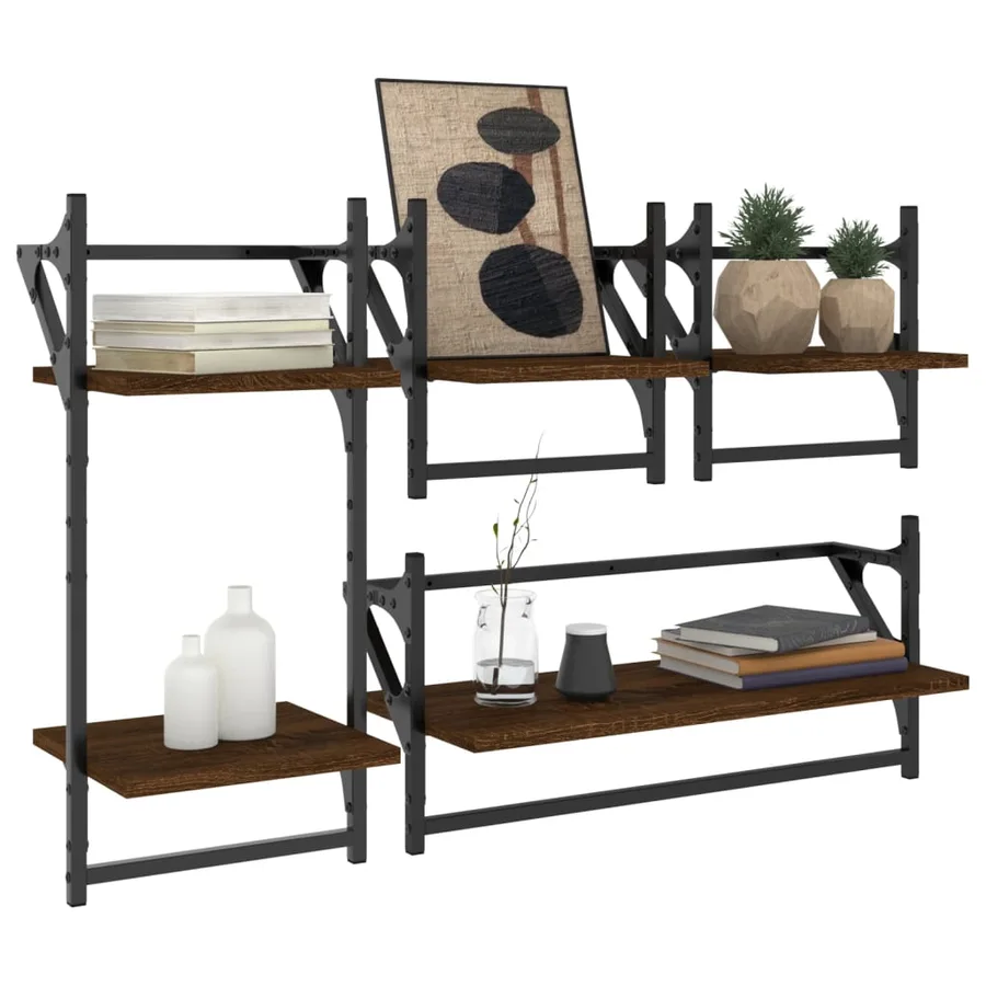 Ensemble d'étagères murales avec barres 4 pcs chêne marron - 3