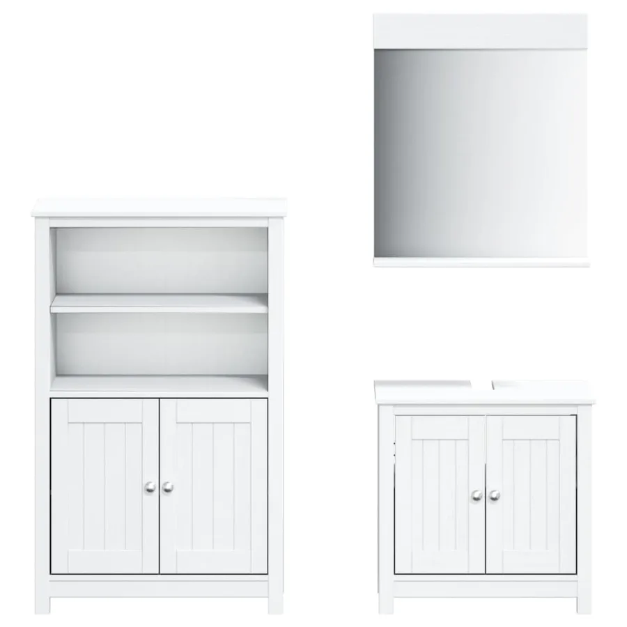 Meubles de salle de bain 3 pcs BERG blanc bois de pin massif - 2