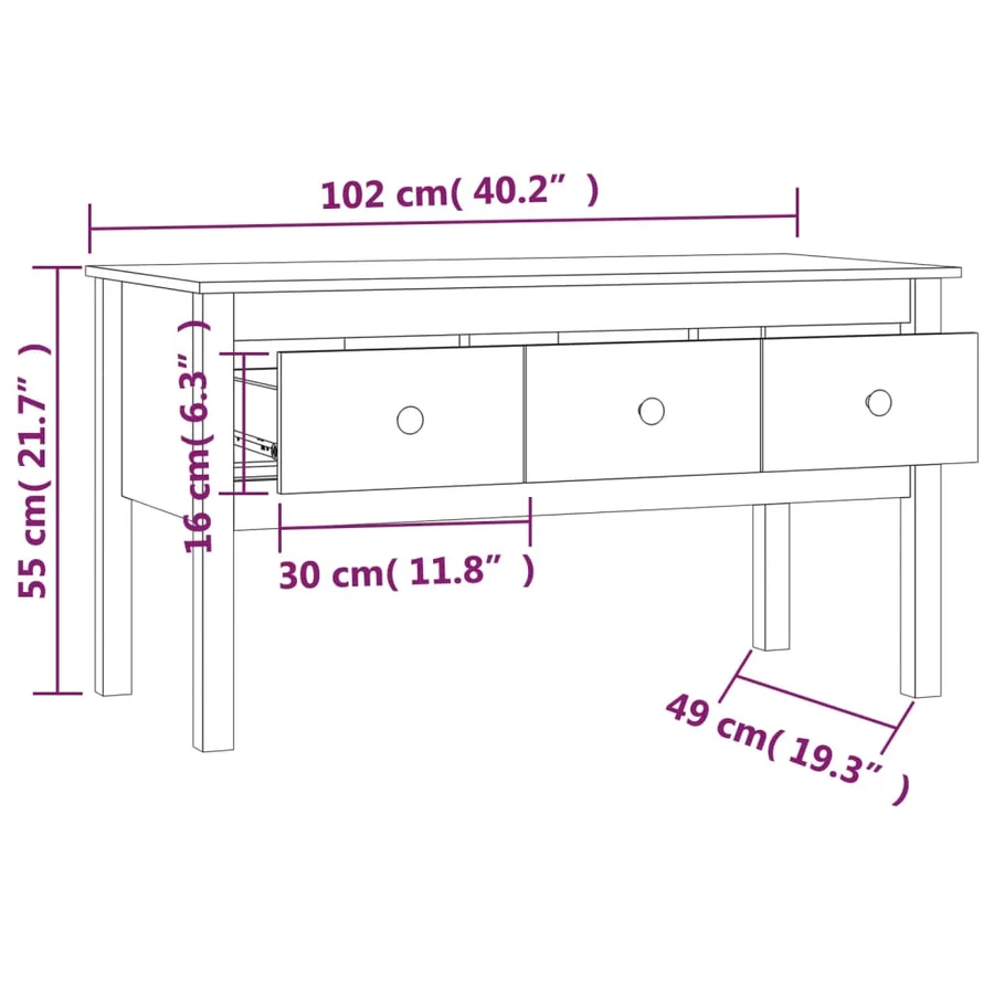 Table basse Marron miel 102x49x55 cm Bois massif de pin - 9