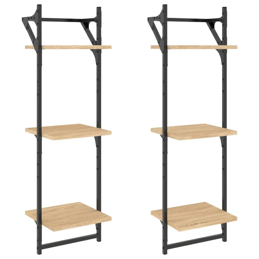 Étagères murales à 3 niveaux avec barres 2 pcs chêne sonoma - 2