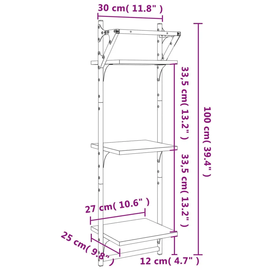 Étagères murales à 3 niveaux avec barres 2 pcs chêne sonoma - 9