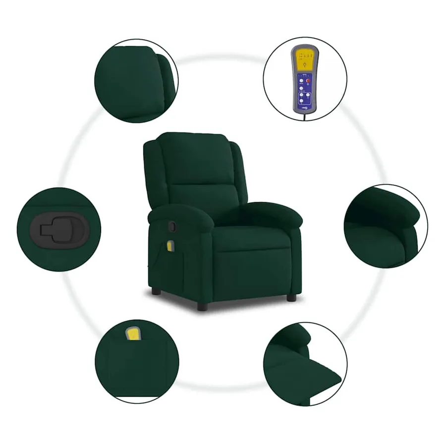 Fauteuil de massage inclinable vert foncé velours - 9
