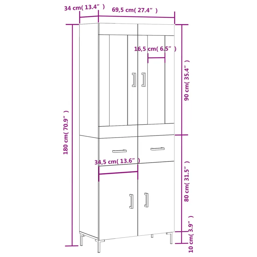 Buffet haut Sonoma gris 69,5x34x180 cm Bois d'ingénierie - 14