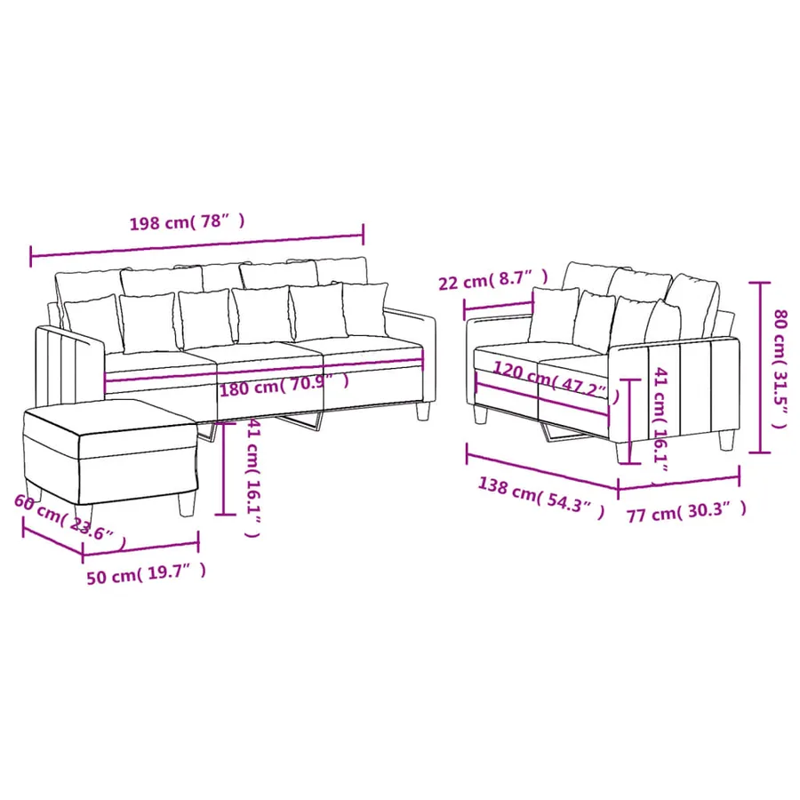 Ensemble de canapés 3 pcs avec coussins Marron Tissu - 9