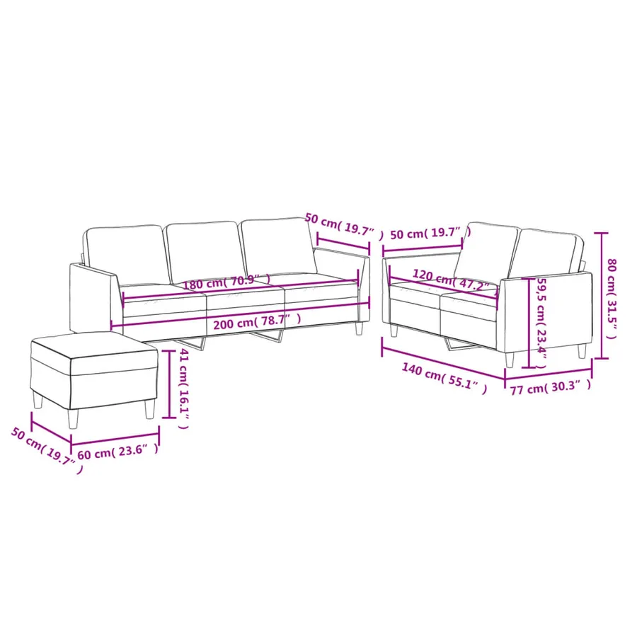 Ensemble de canapés 3 pcs avec coussins Crème Similicuir - 9