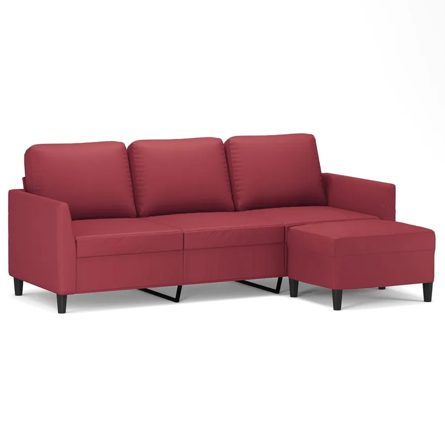Canapé à 3 places repose-pieds Rouge bordeaux 180 cm Similicuir - 2