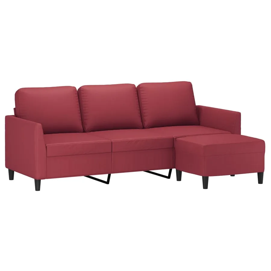 Canapé à 3 places repose-pieds Rouge bordeaux 180 cm Similicuir - 3