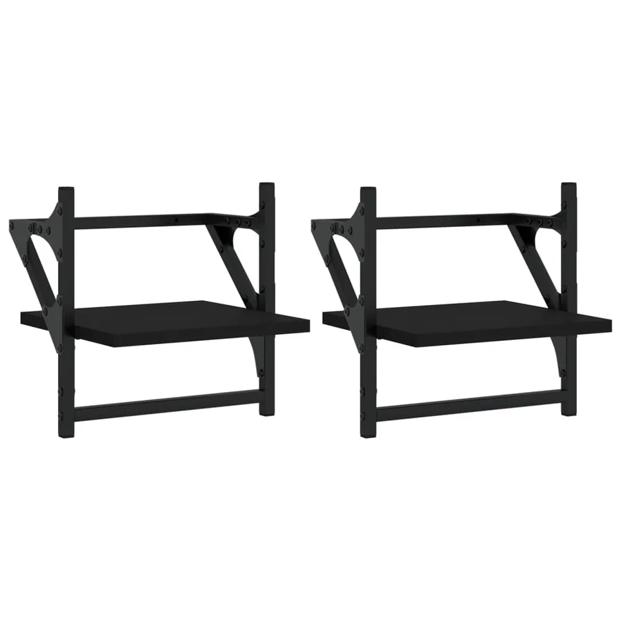 Étagères murales avec barres 2 pcs noir 30x25x30 cm - 2