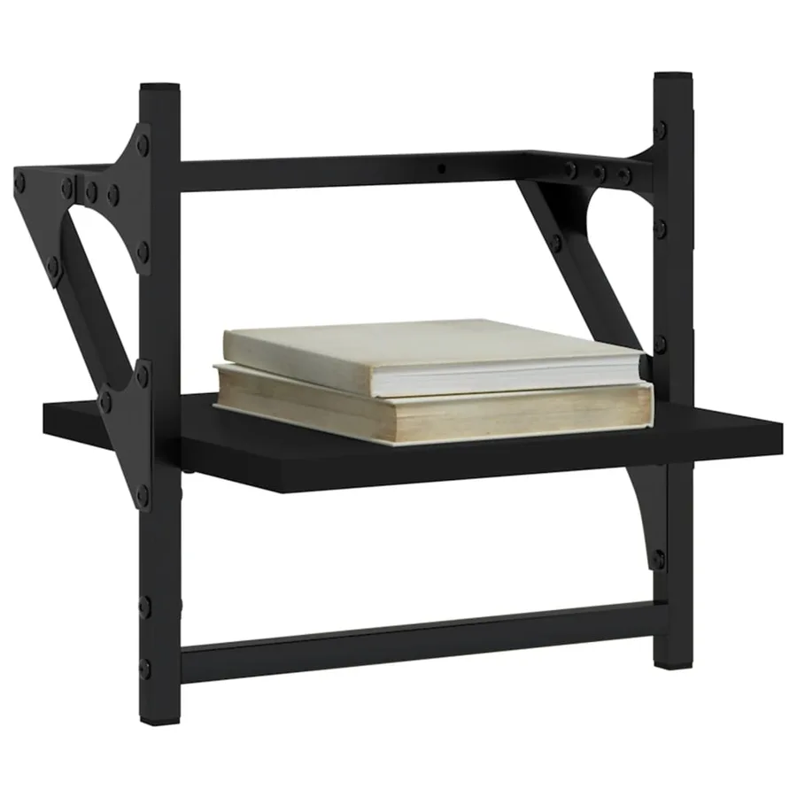 Étagères murales avec barres 2 pcs noir 30x25x30 cm - 3