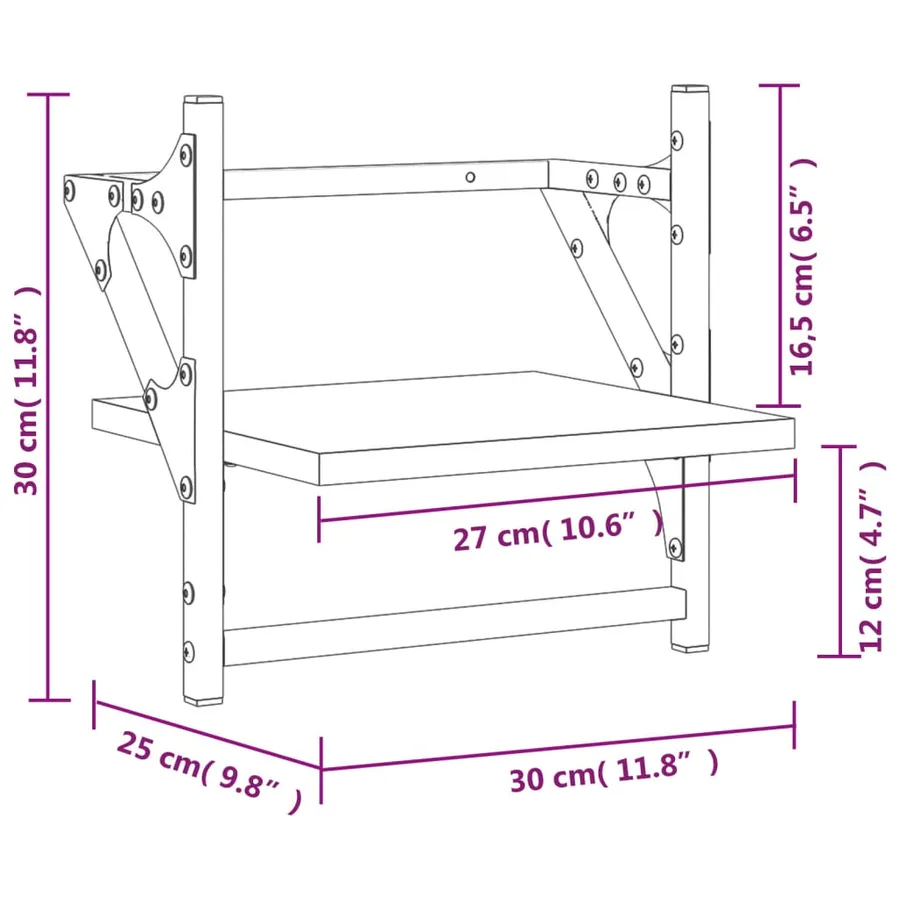 Étagères murales avec barres 2 pcs noir 30x25x30 cm - 9