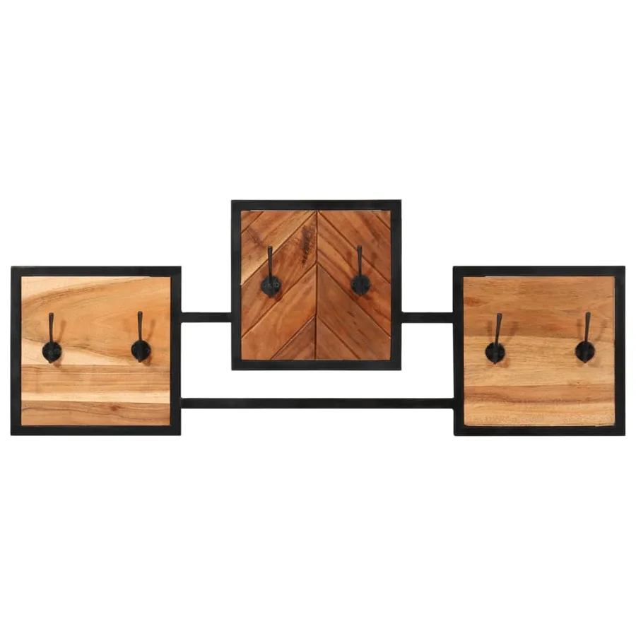 Porte-manteau mural 90x1x35 cm bois massif d'acacia et fer - 2