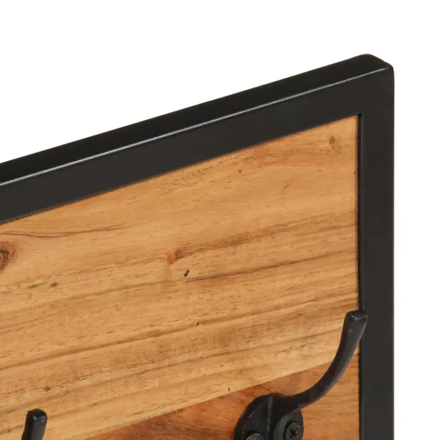 Porte-manteau mural 90x1x35 cm bois massif d'acacia et fer - 5