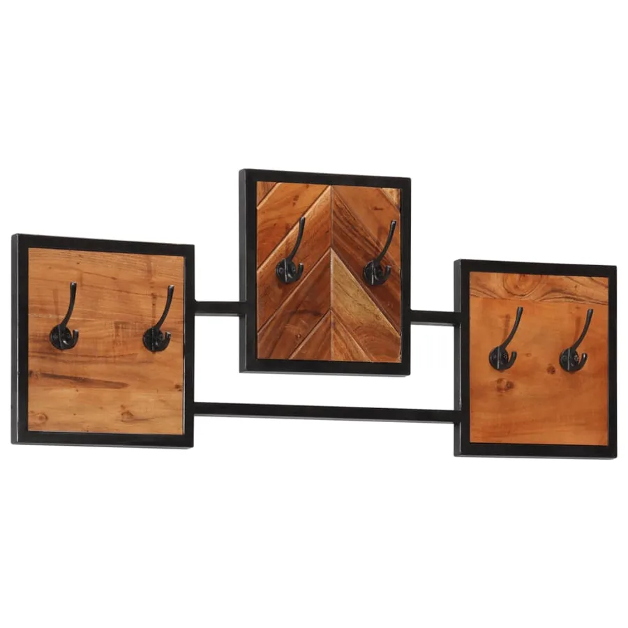 Porte-manteau mural 90x1x35 cm bois massif d'acacia et fer - 9