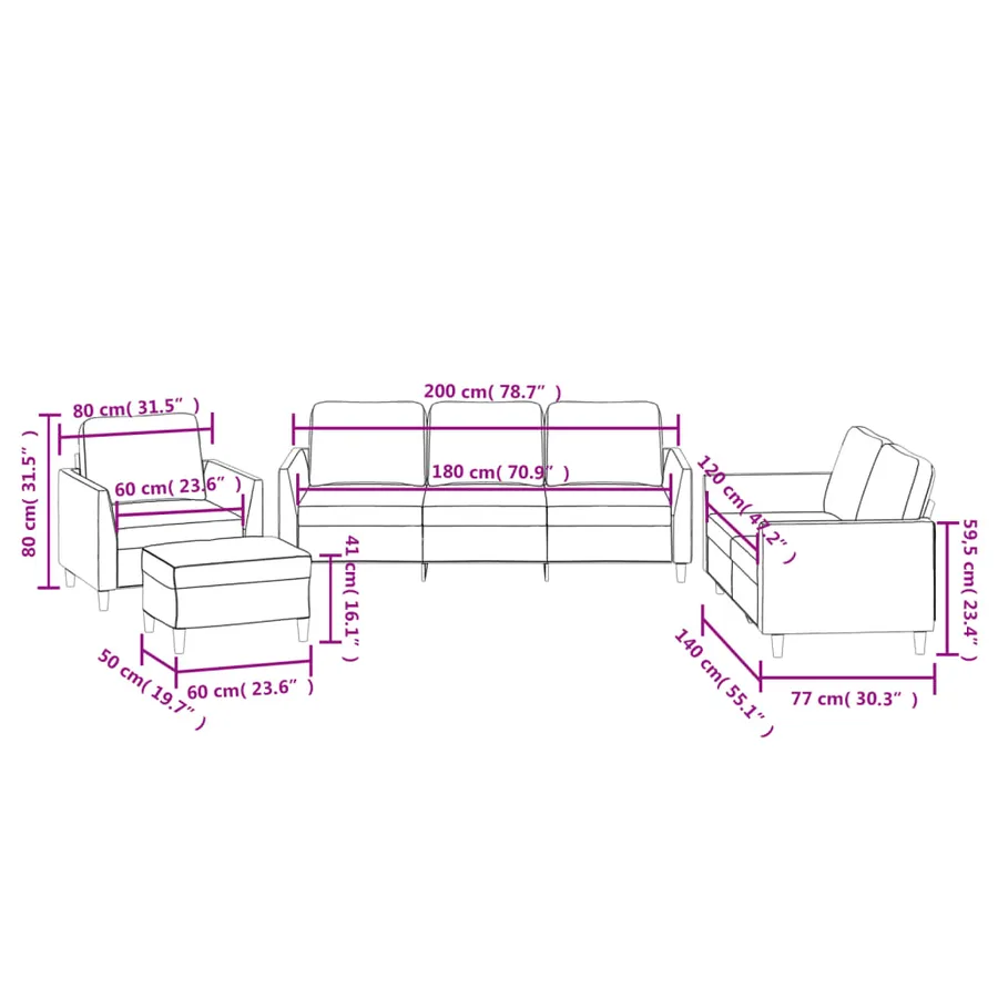 Ensemble de canapés 4 pcs avec coussins Noir Similicuir - 10