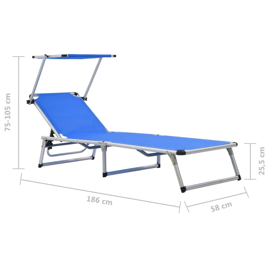 Chaises longues pliables et toit lot de 2 Aluminium textilène - 11
