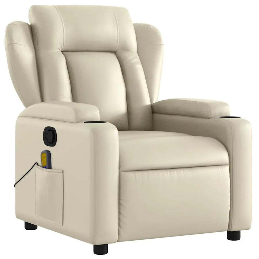 Fauteuil de massage inclinable crème similicuir - 3