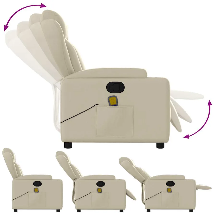 Fauteuil de massage inclinable crème similicuir - 5