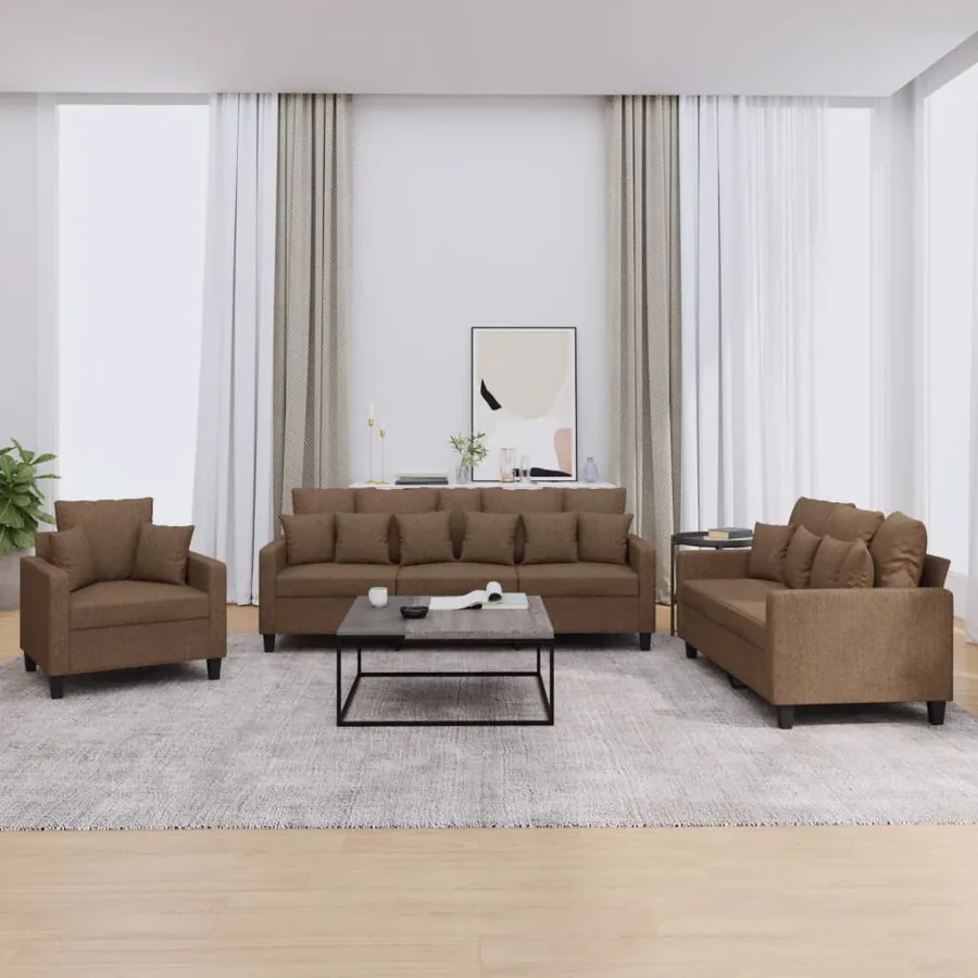 Ensemble de canapés 3 pcs avec coussins marron tissu