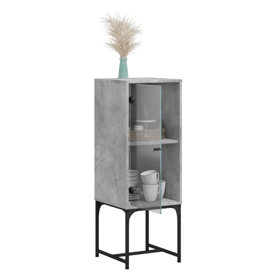 Armoire latérale avec porte en verre gris béton 35x37x100 cm - 5