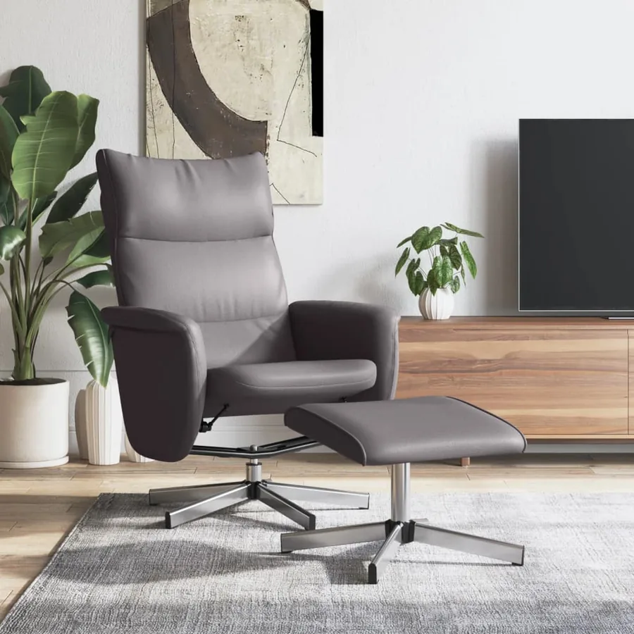 Fauteuil inclinable avec repose-pied gris similicuir