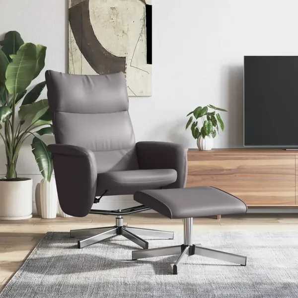 Fauteuil inclinable avec repose-pied gris similicuir