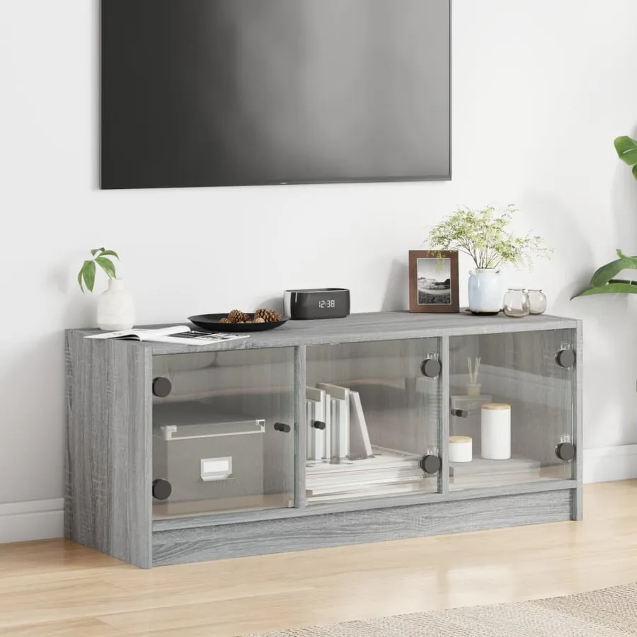 Meuble TV avec portes en verre sonoma gris 102x37x42 cm - 3