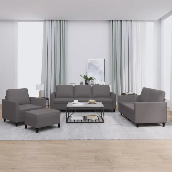 Ensemble de canapés 4 pcs avec coussins Gris Similicuir