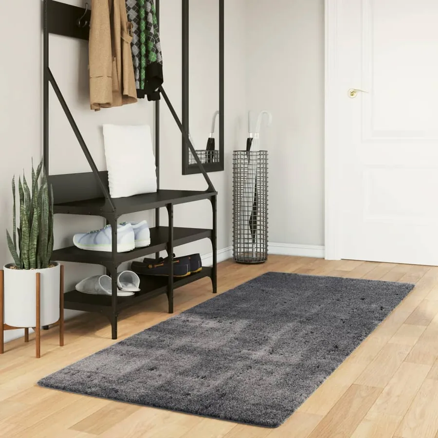 Tapis HUARTE à poils courts doux et lavable anthracite 80x200cm