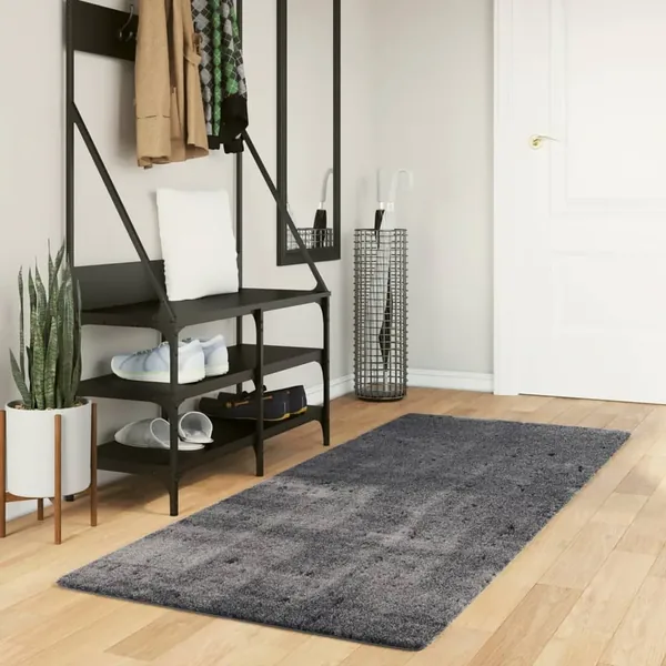 Tapis HUARTE à poils courts doux et lavable anthracite 80x200cm