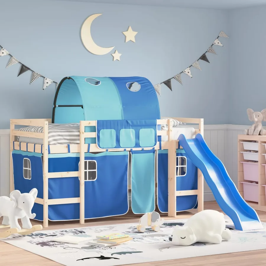 Rideaux pour lit mezzanine avec tunnel bleu polyester