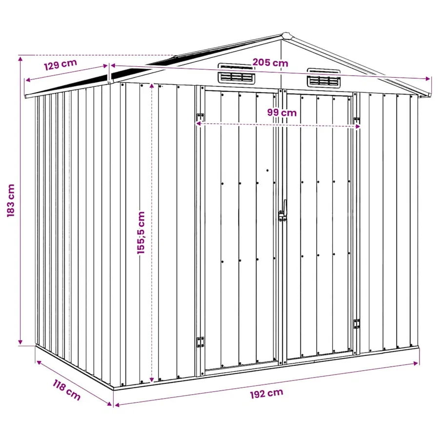 Abri de jardin Marron 205x129x183 cm Métal galvanisé - 8