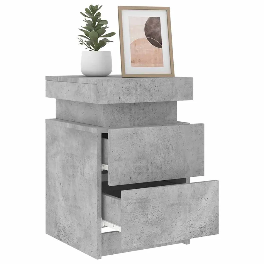 Table de chevet avec lumières LED gris béton 35x39x55 cm - 14