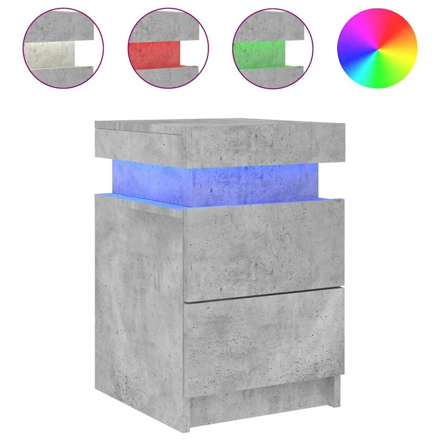 Table de chevet avec lumières LED gris béton 35x39x55 cm - 2