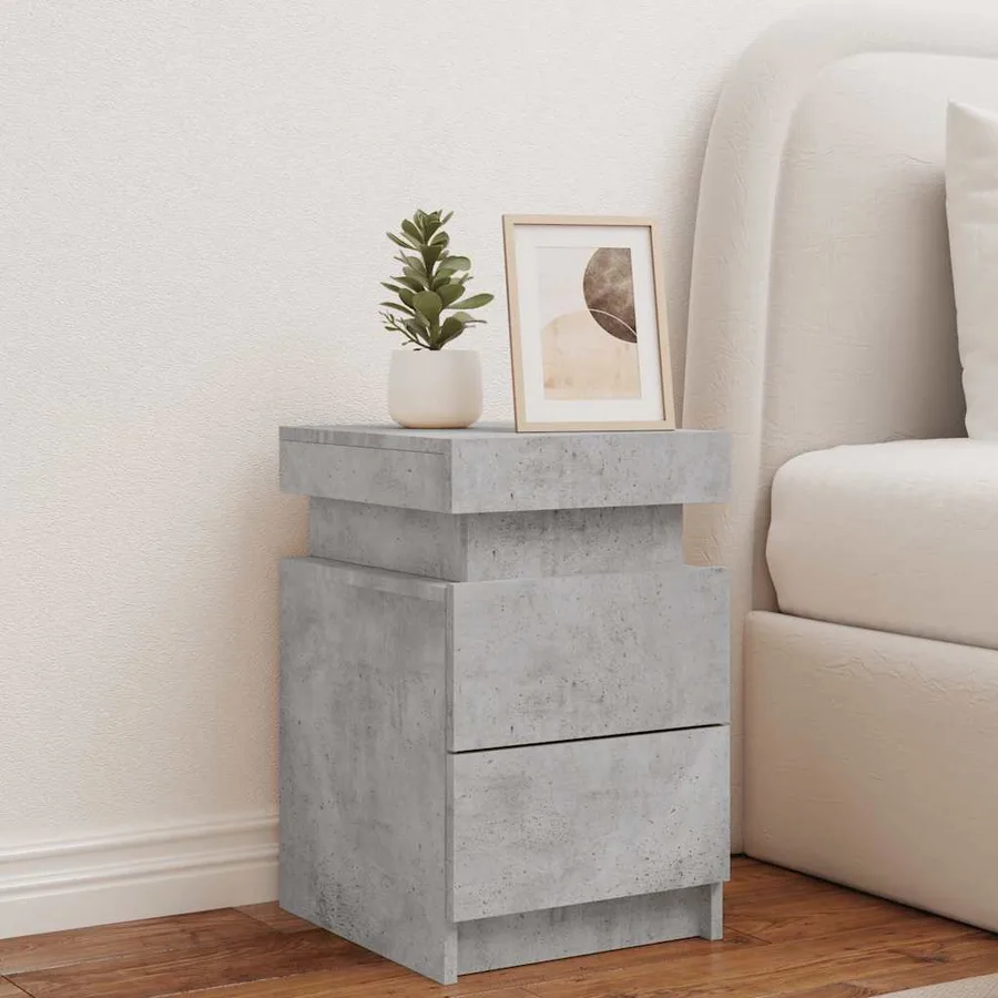 Table de chevet avec lumières LED gris béton 35x39x55 cm - 3