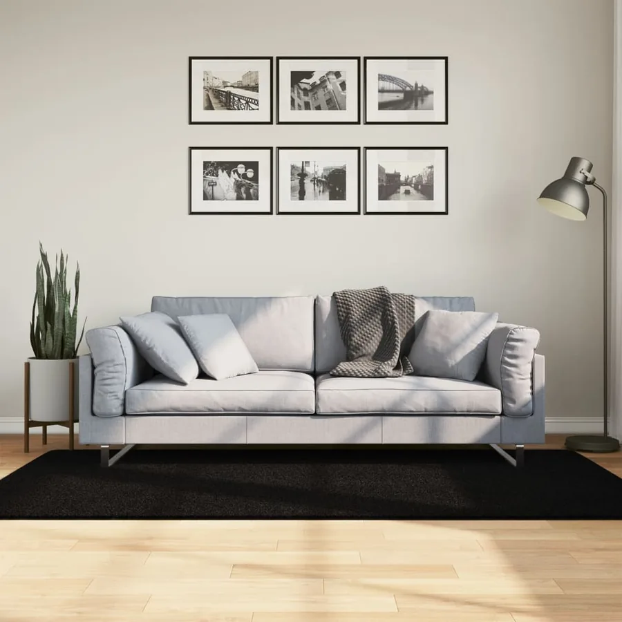 Tapis HUARTE à poils courts doux et lavable noir 100x200 cm