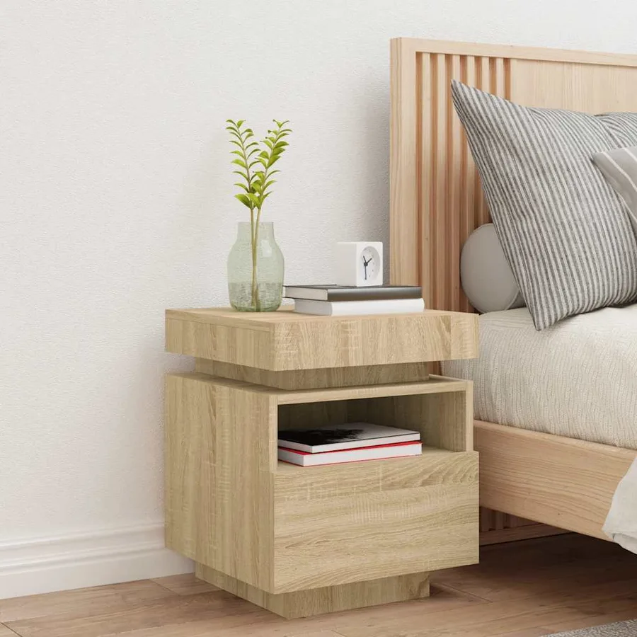 Armoire de chevet avec lumières LED chêne sonoma 40x39x48,5 cm - 3