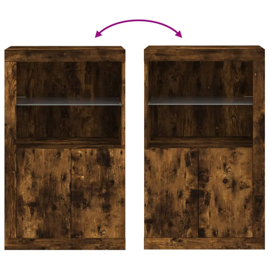 Armoire latérale avec lumières LED chêne fumé bois d'ingénierie - 10
