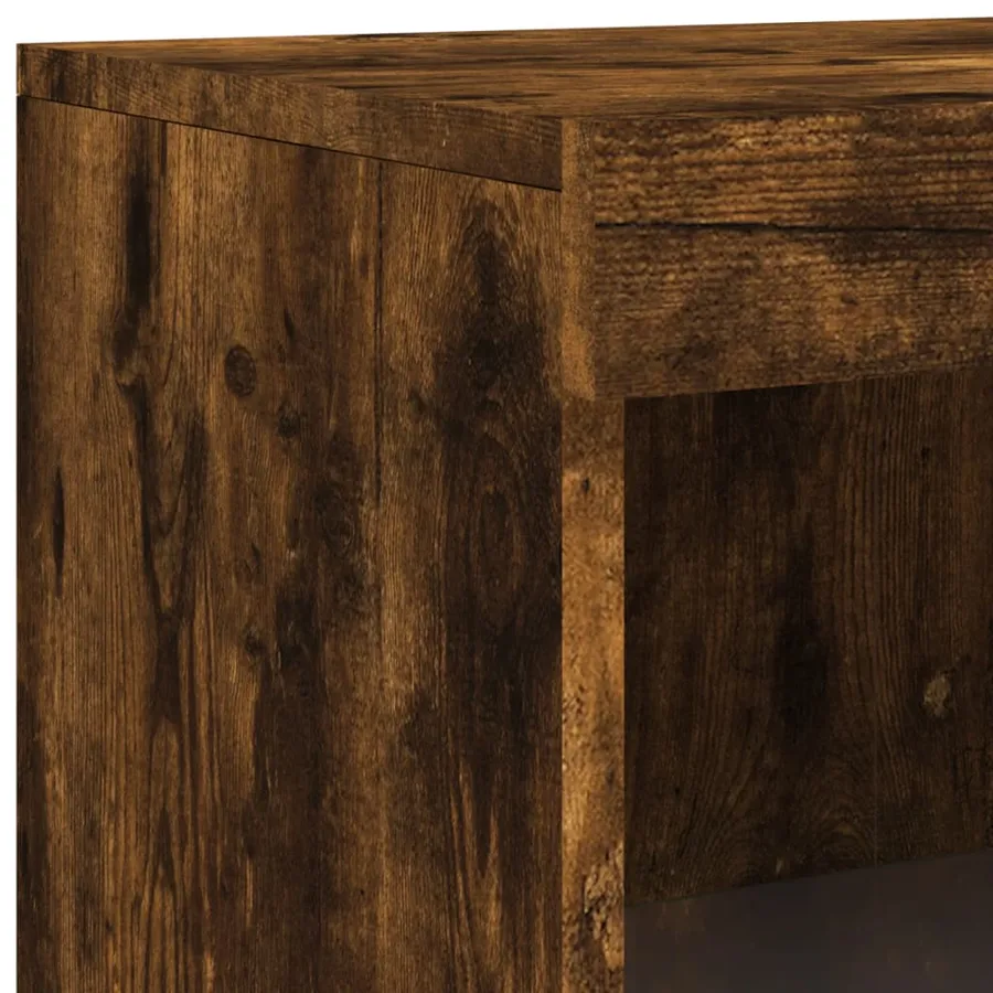 Armoire latérale avec lumières LED chêne fumé bois d'ingénierie - 11